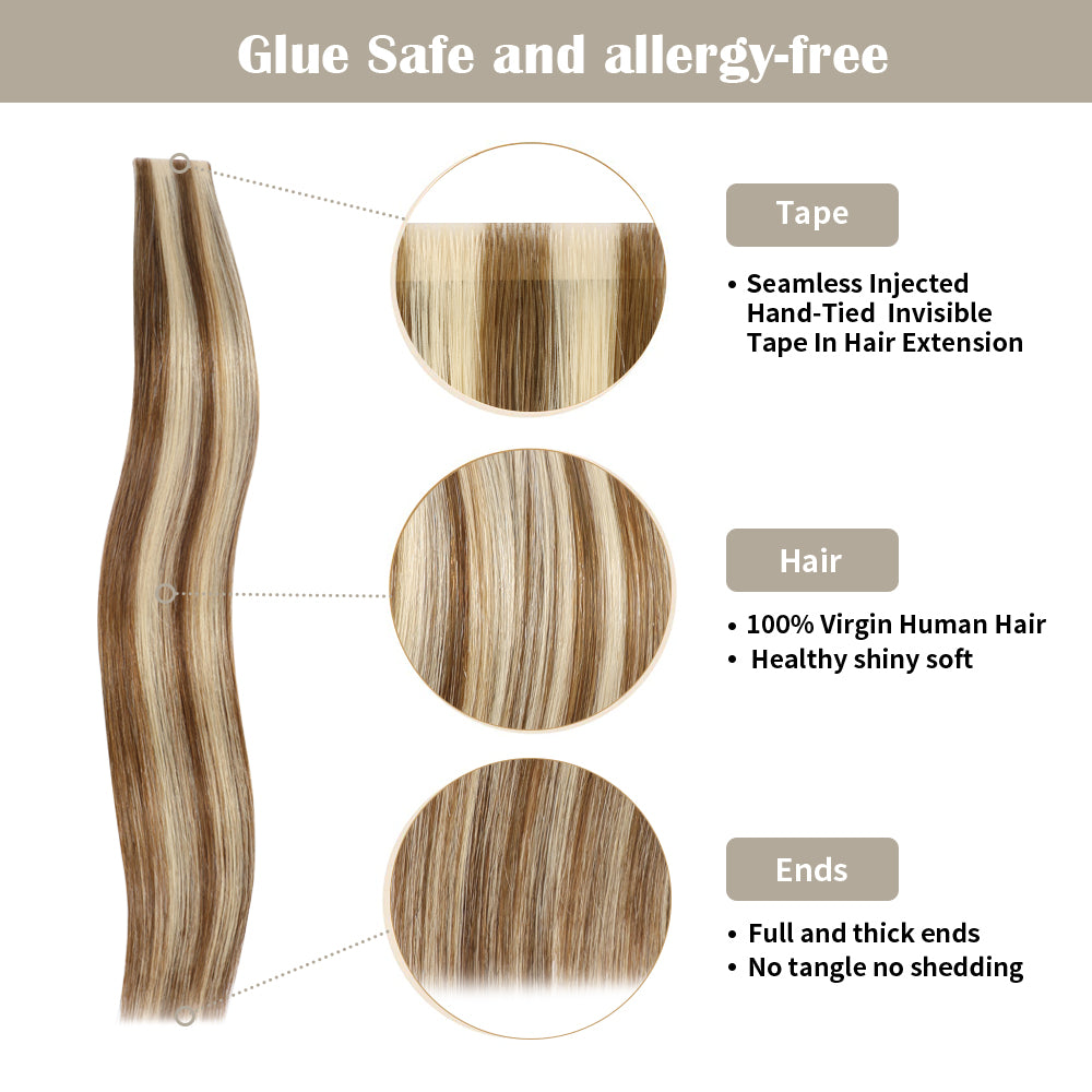 Yilite (#P6/613) Chestnut Brown Balayage Invisible Tape In Extensions 20Pcs