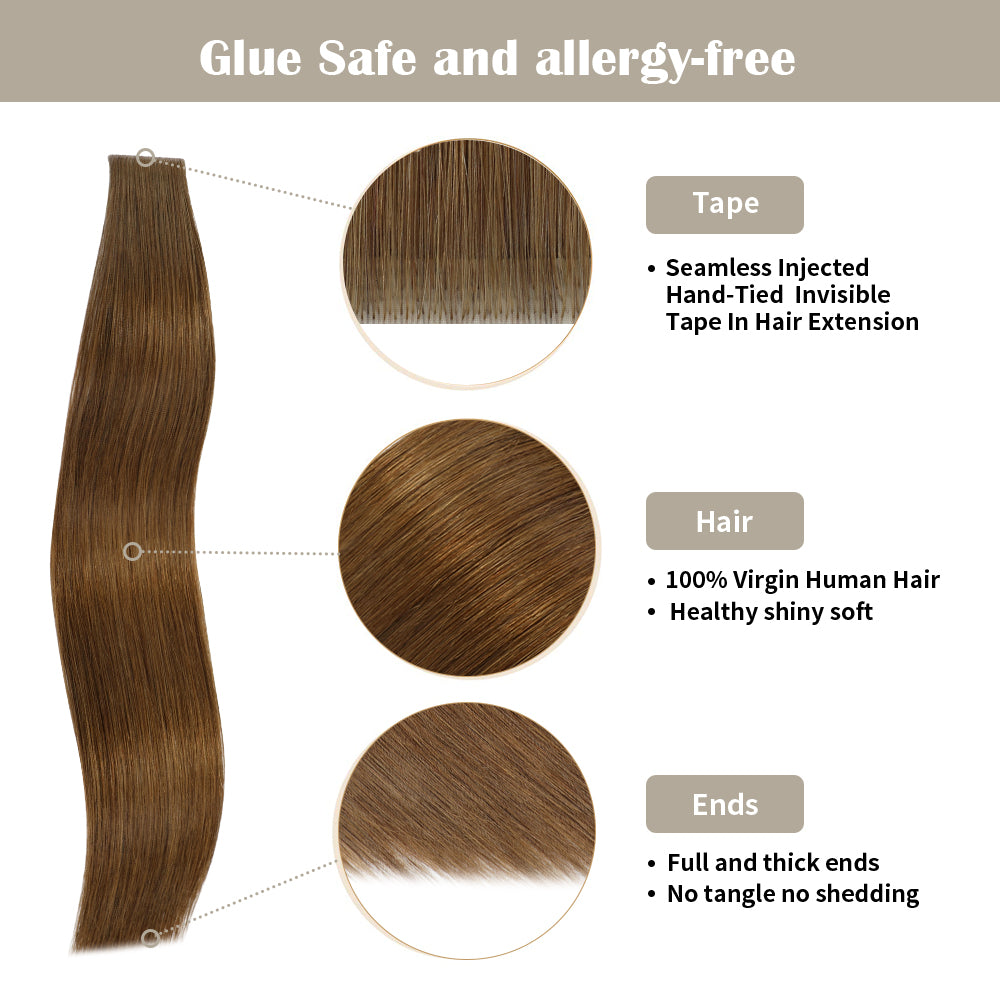Yilite (#6) Chestnut Brown Invisible Tape In Extensions 20Pcs