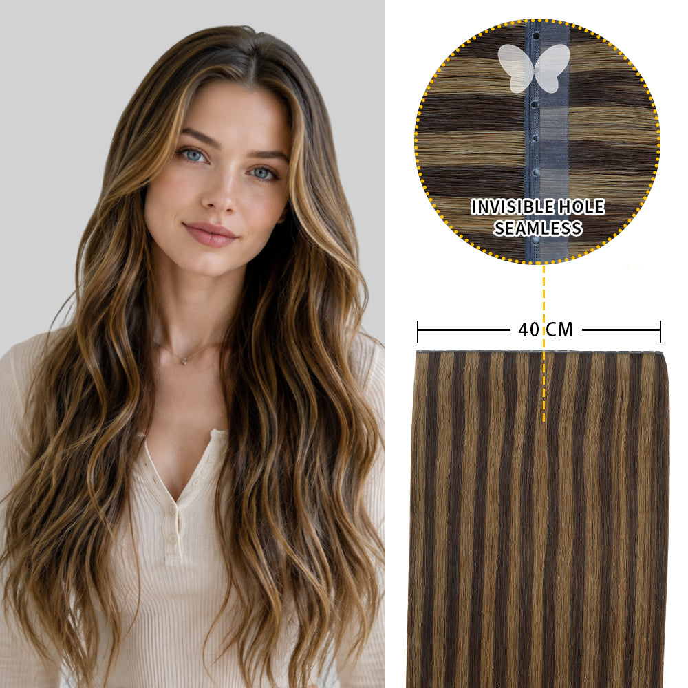 Yilite (#P2/6) Darkest Brown Chestnut Balayage Butterfly Weft Hair Extensions