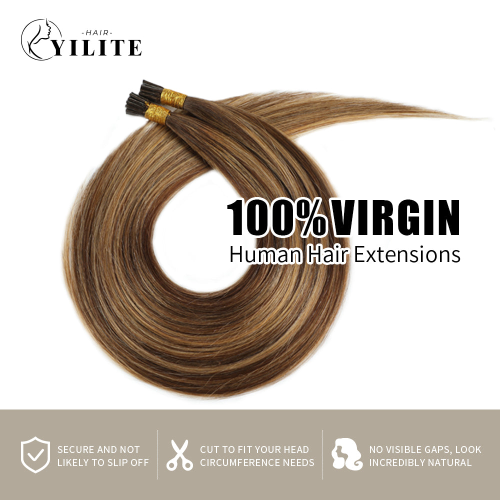 Yilite (#P4/27/T4) Chocolate Brown to Caramel Blonde I Tip Extensions