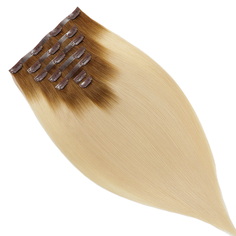Yilite (#T8/60) Light Brown to Platinum Blonde Seamless Clip Ins 7Pcs