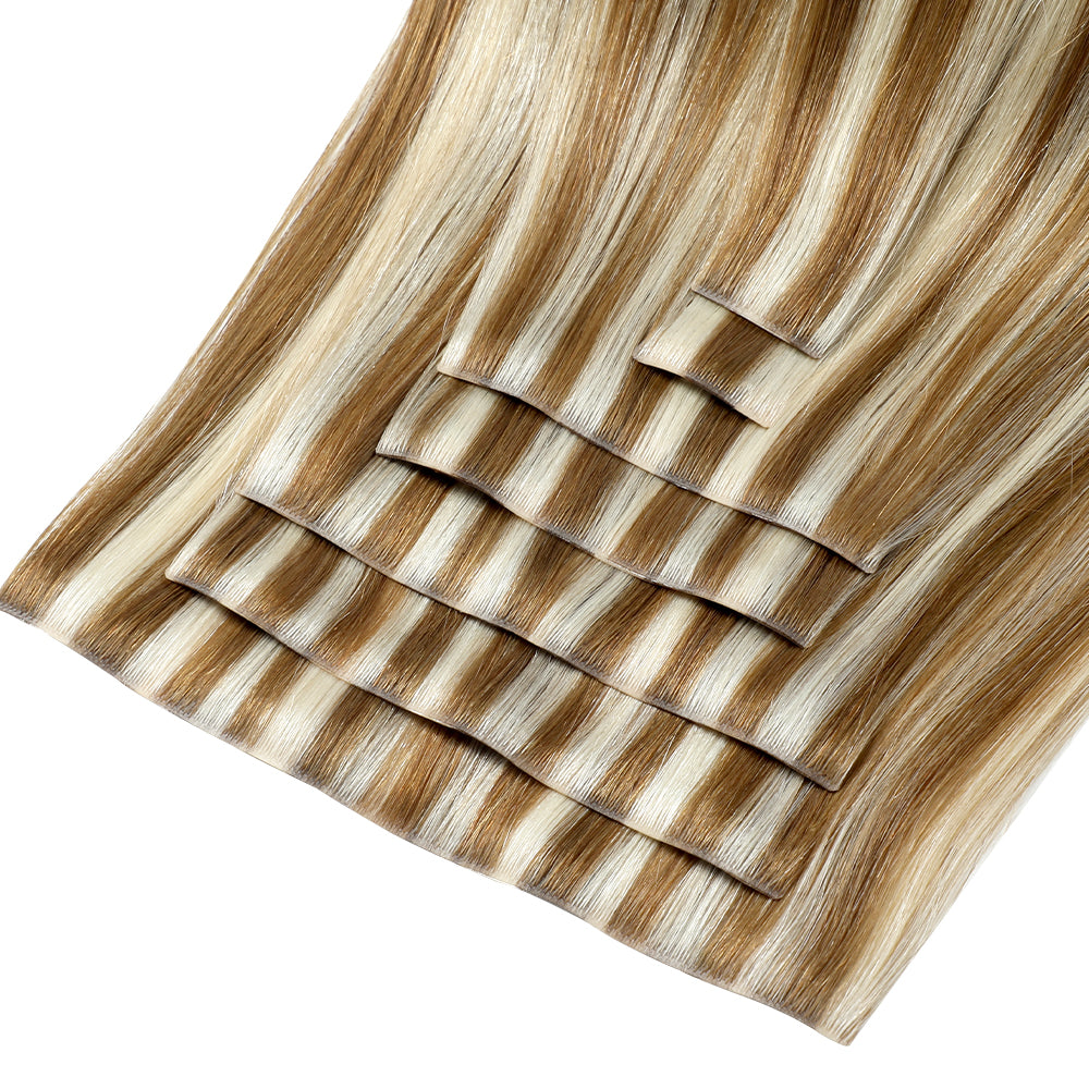 Yilite (#P8/60) Light Brown with Blonde Balayage Seamless Clip Ins 7Pcs