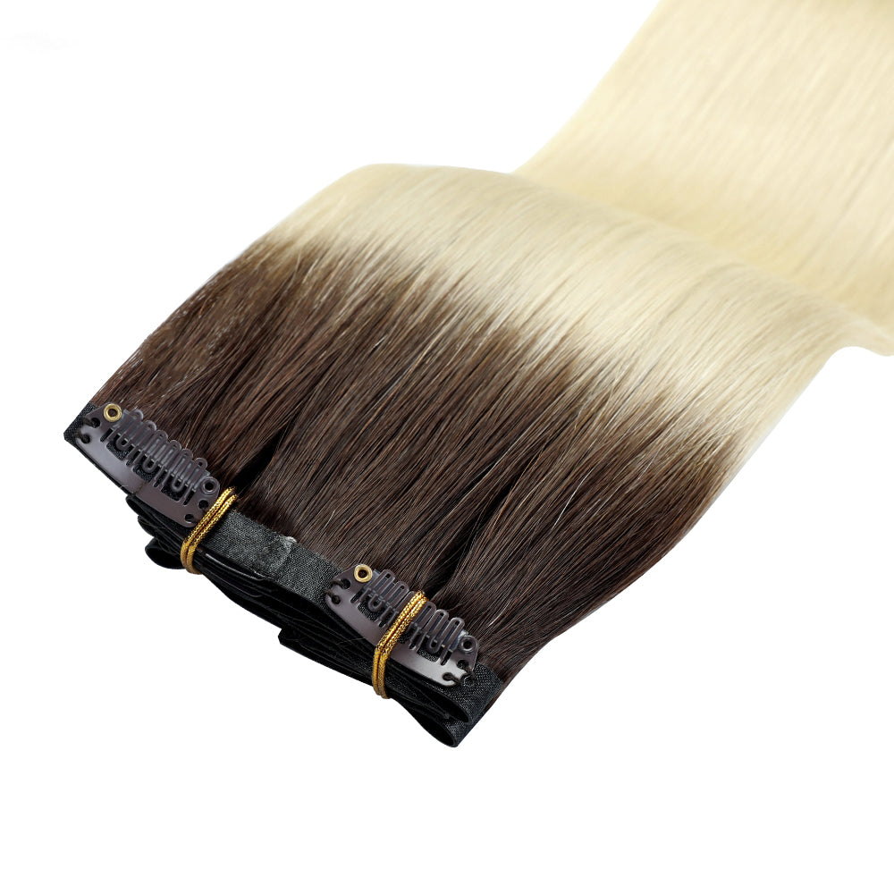 Yilite (#T2/60) Darkest Brown to Platinum Blonde Seamless Clip Ins 7Pcs