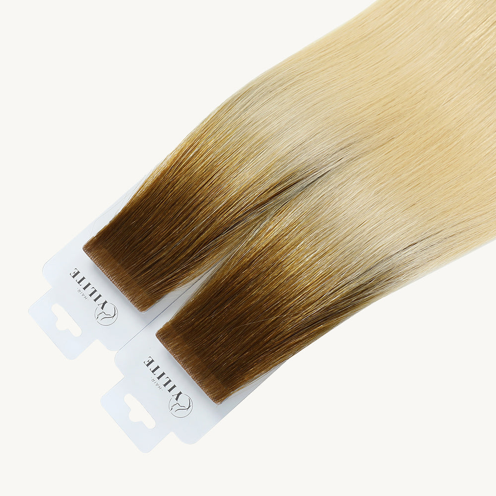 Yilite (#T8/60) Light Brown to Platinum Blonde Invisible Tape In Extensions 20Pcs