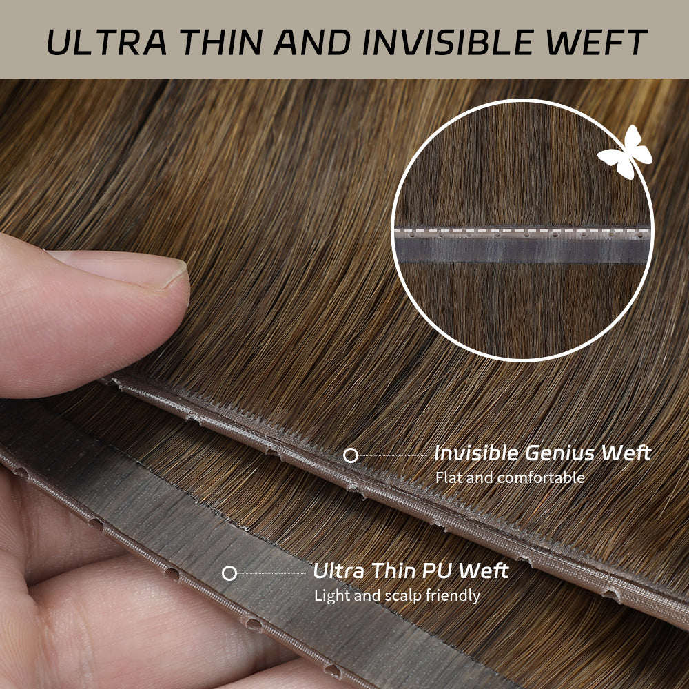 Yilite (#P4/27/T4) Chocolate Brown to Caramel Blonde Butterfly Weft Hair Extensions