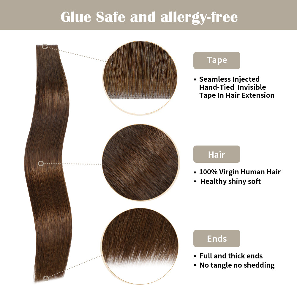Yilite (#4) Chocolate Brown Invisible Tape In Extensions 20Pcs