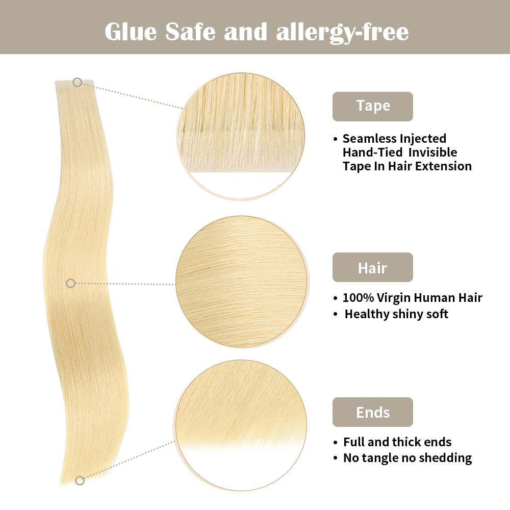 Yilite (#613) Bleach Blonde Invisible Tape In Extensions 20Pcs