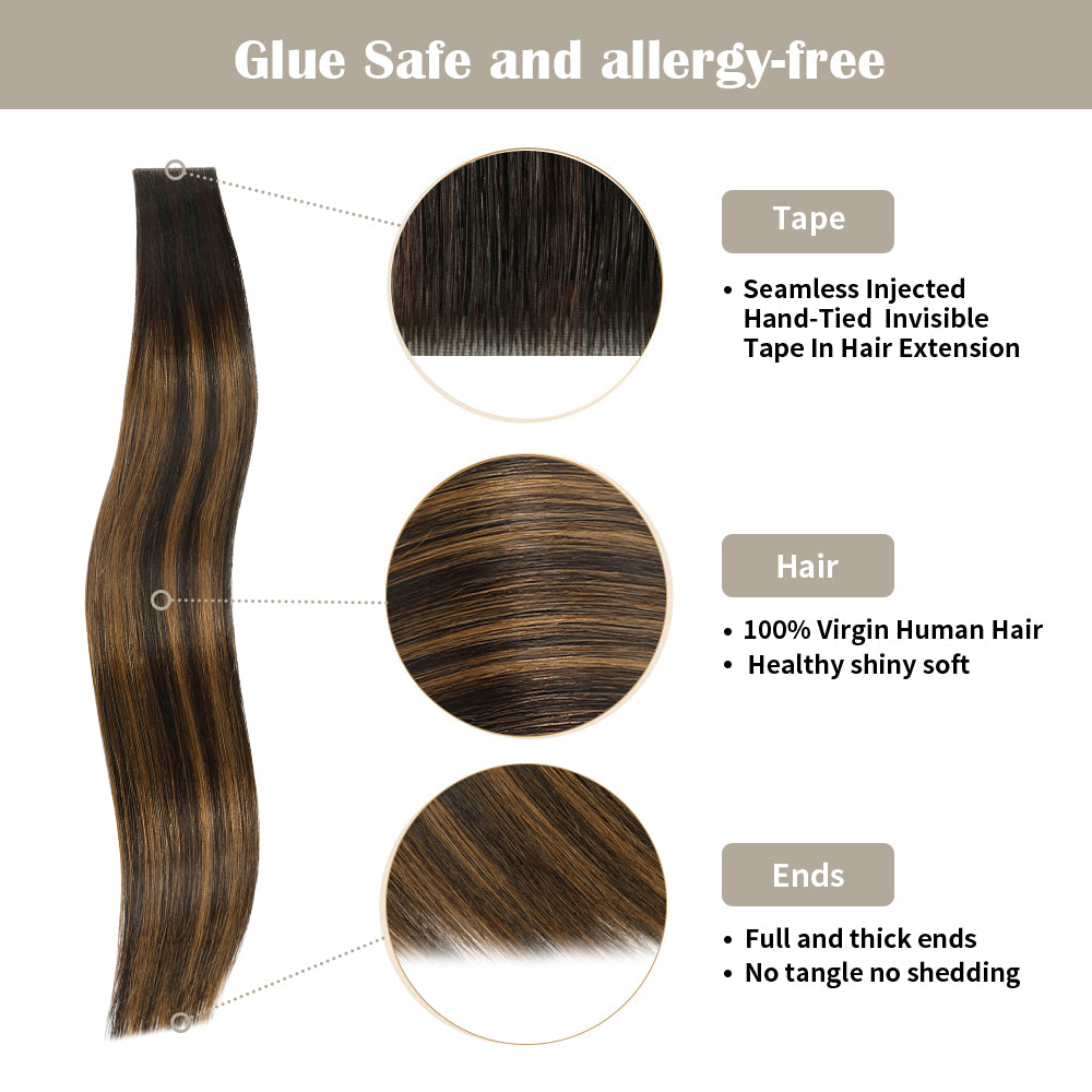 Yilite (#P1B/6/T1B) Natural Black Balayage Invisible Tape In Extensions 20Pcs