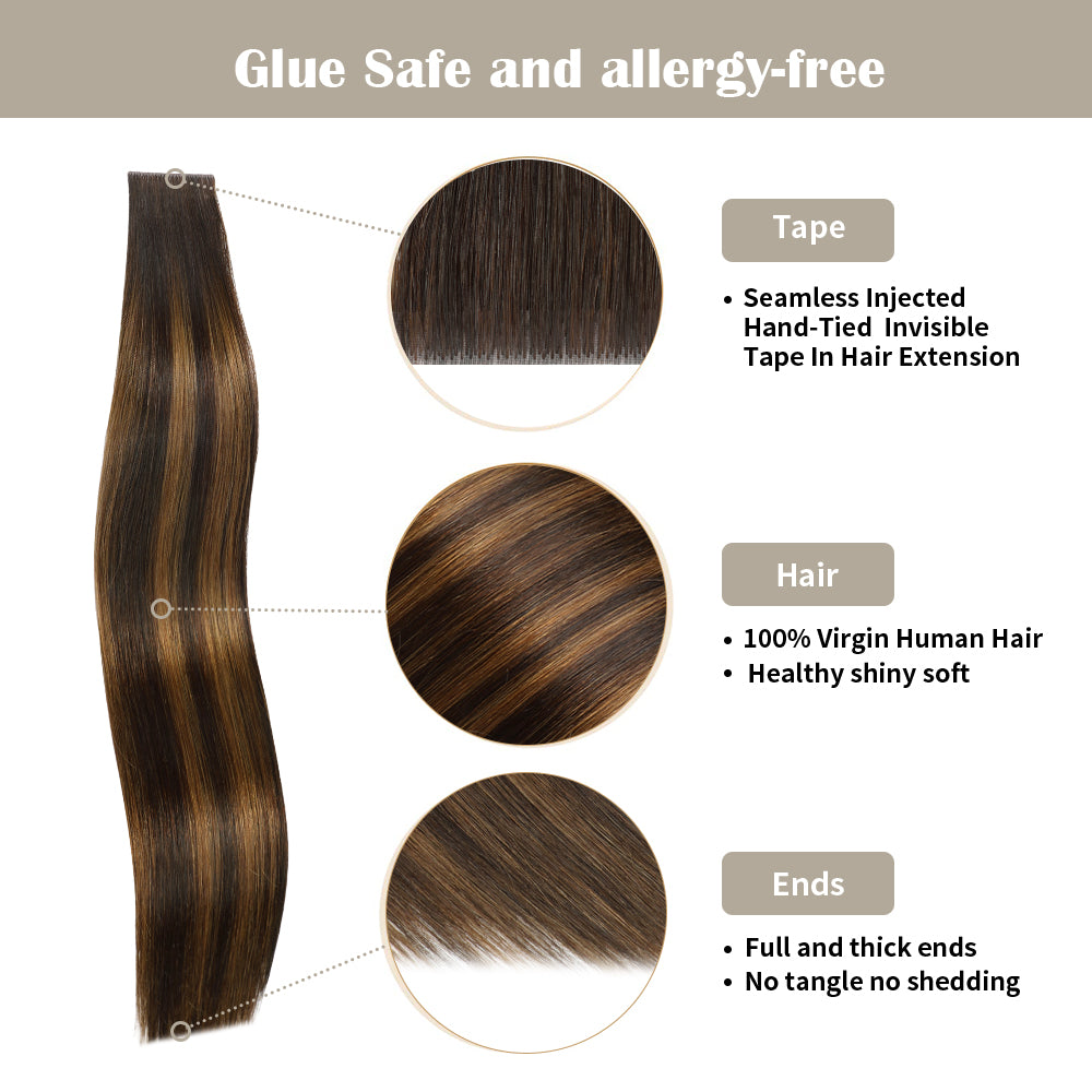Yilite (#P2/6/T2) Darkest Brown Balayage Invisible Tape In Extensions 20Pcs