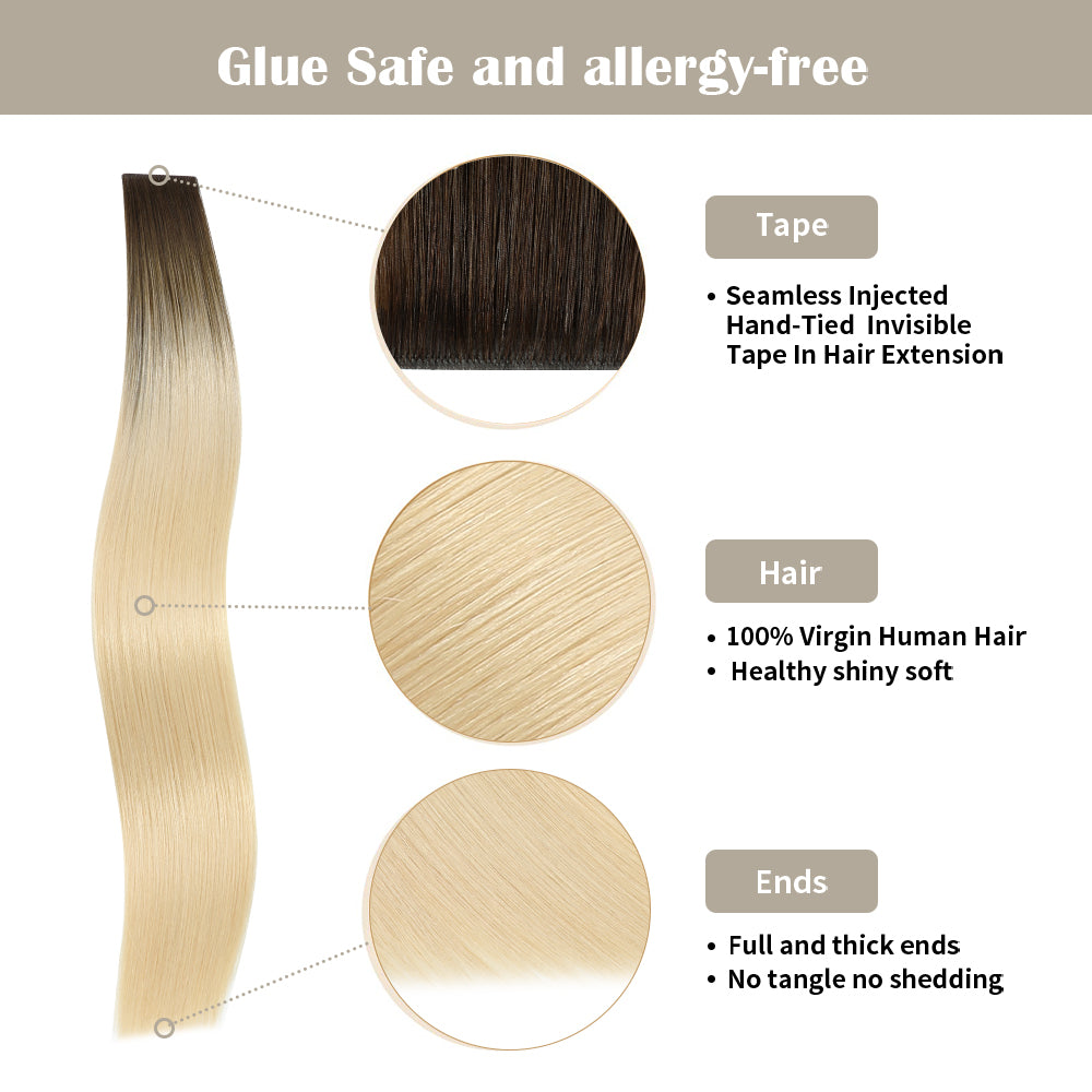 Yilite (#T2/60) Darkest Brown to Platinum Blonde Invisible Tape In Extensions 20Pcs
