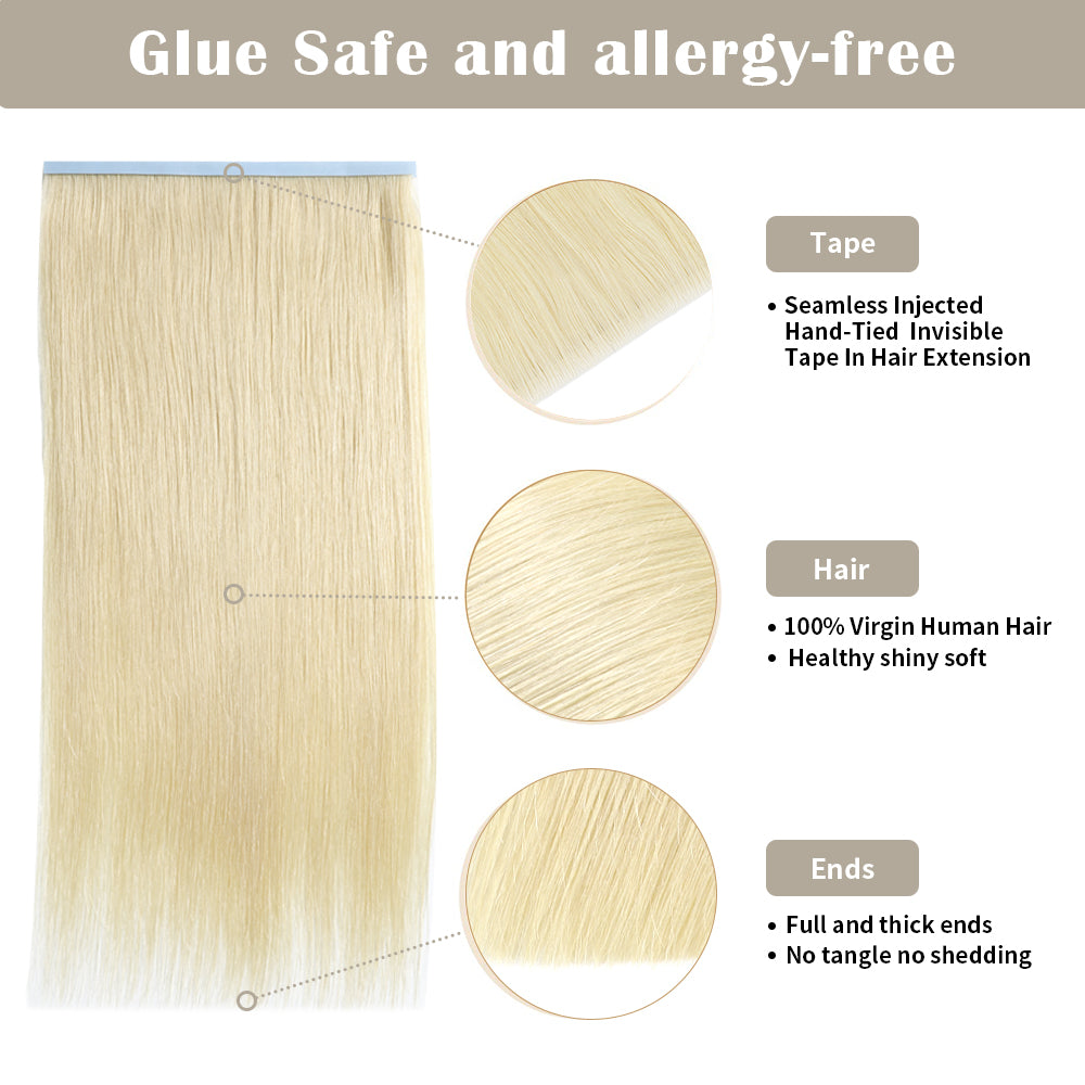 Yilite (#60) Platinum Blonde Tape Weft Hair Extensions