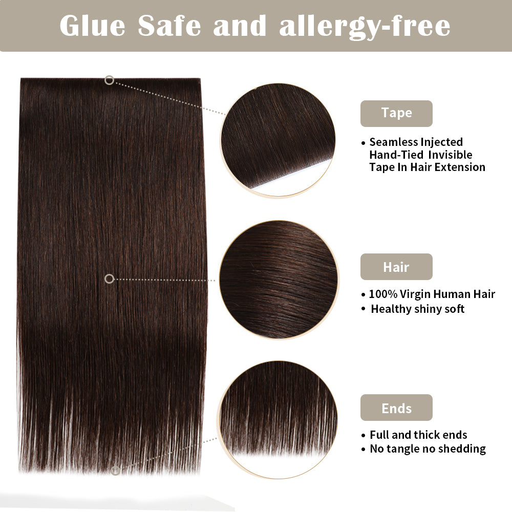 Yilite (#2) Darkest Brown Tape Weft Hair Extensions