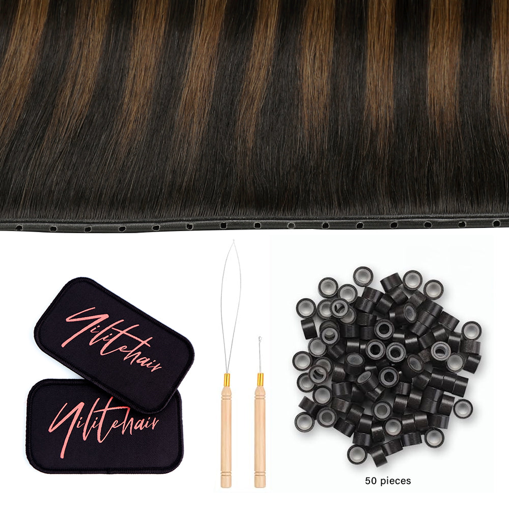 Yilite (#P1B/6/T1B) Natural Black Balayage Butterfly Weft Hair Extensions