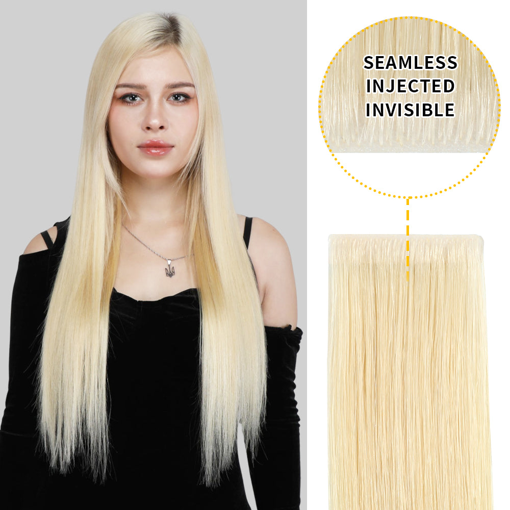 Yilite (#60) Platinum Blonde Invisible Tape In Extensions 20Pcs
