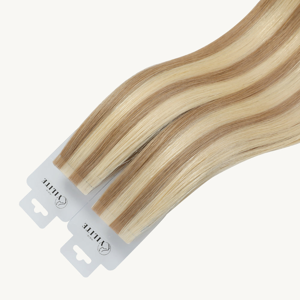 Yilite (#P18/613) Ash Blonde Highlights Invisible Tape In Extensions 20Pcs