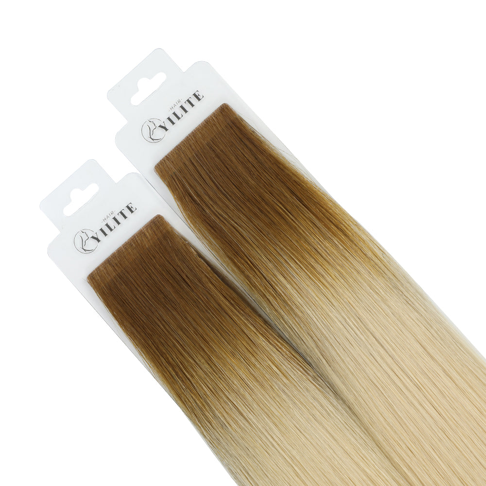Yilite (#T8/60) Light Brown to Platinum Blonde Invisible Tape In Extensions 20Pcs