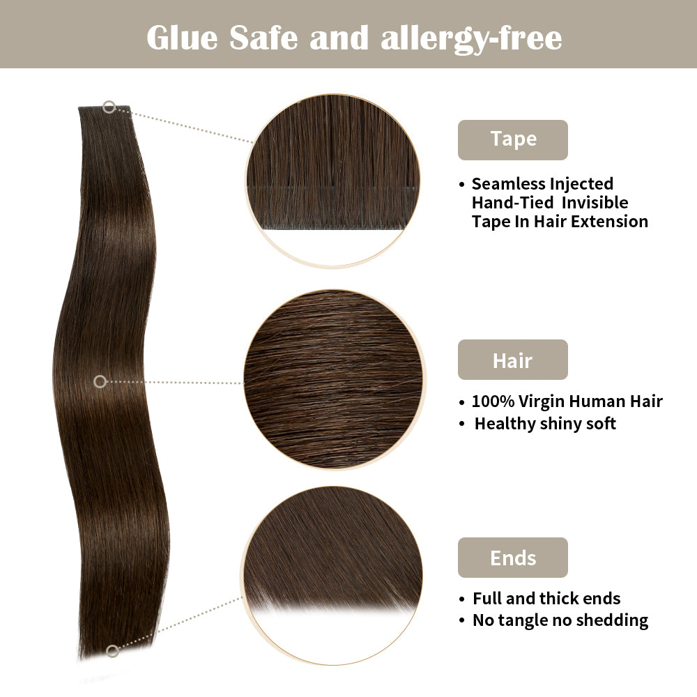 Yilite (#2) Darkest Brown Invisible Tape In Extensions 20Pcs