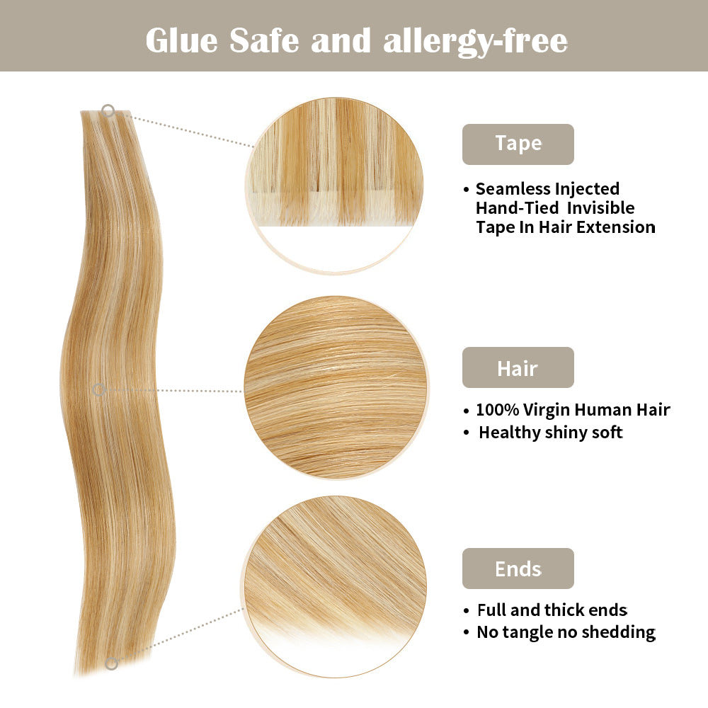Yilite (#P27/613) Strawberry Blonde Bleach Blonde Invisible Tape In Extensions 20Pcs