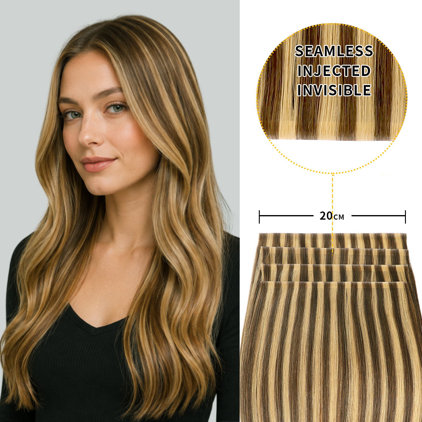 Yilite (#P4/27) Caramel Blonde Balayage Tape Weft Hair Extensions