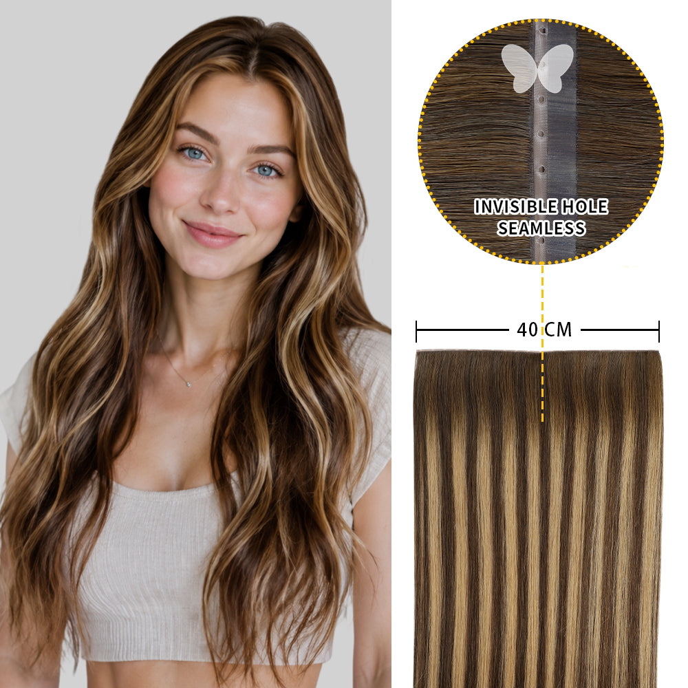Yilite (#P4/27/T4) Chocolate Brown to Caramel Blonde Butterfly Weft Hair Extensions
