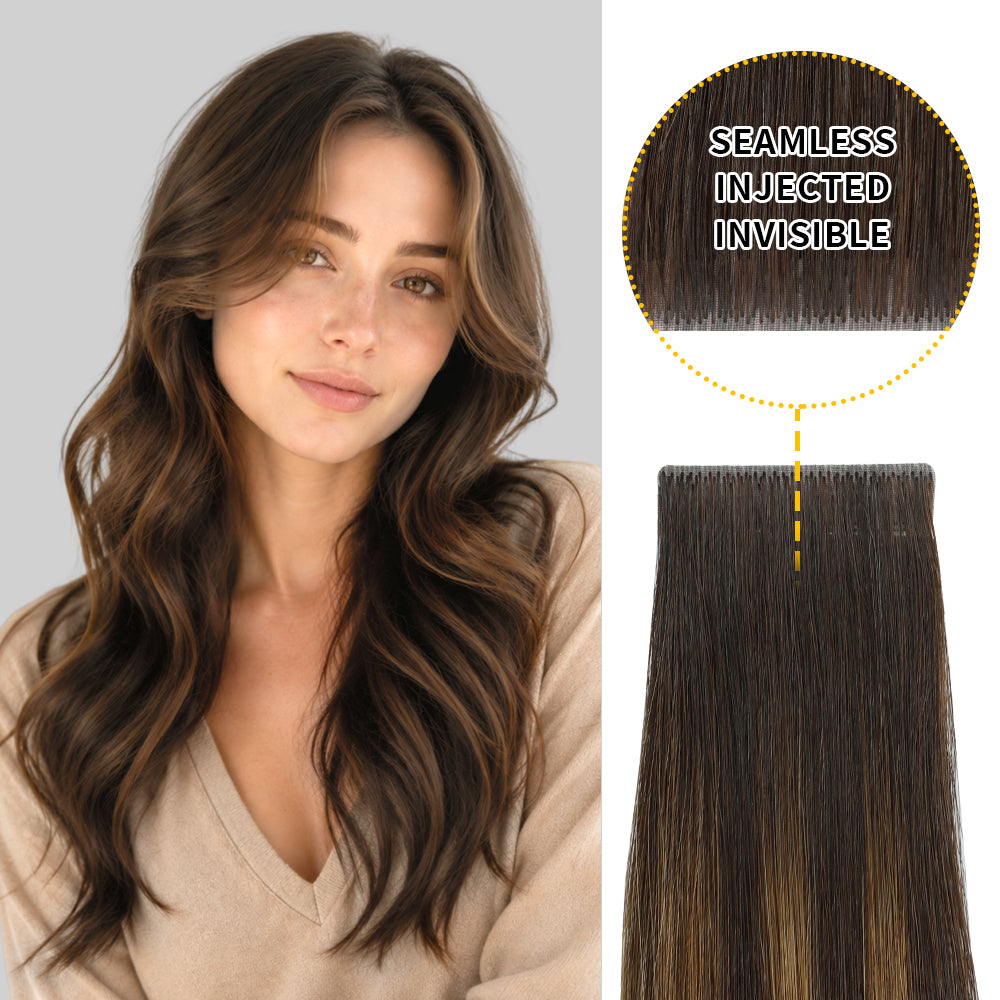 Yilite (#P2/6/T2) Darkest Brown Balayage Invisible Tape In Extensions 20Pcs