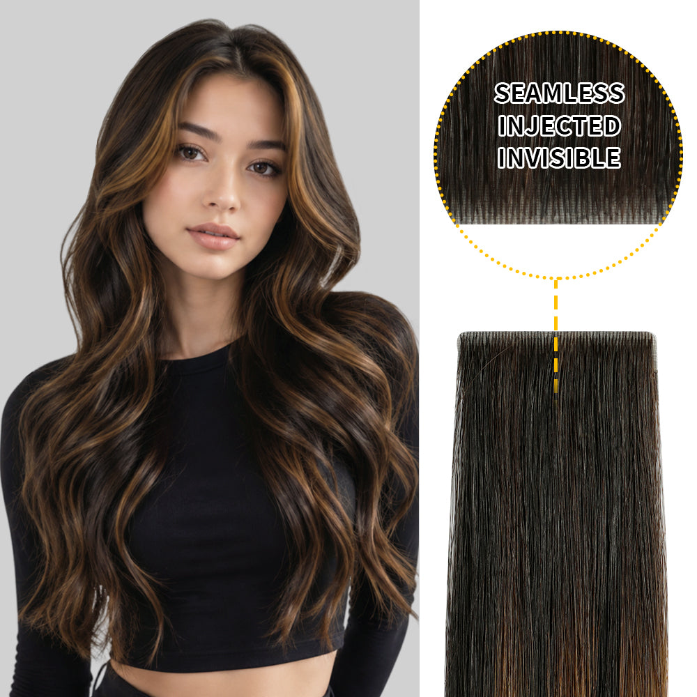 Yilite (#P1B/6/T1B) Natural Black Balayage Invisible Tape In Extensions 20Pcs