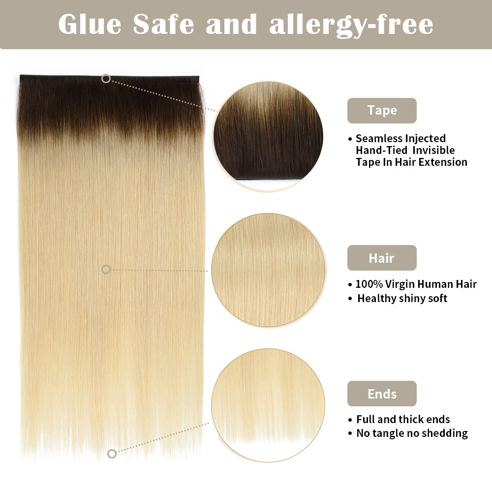Yilite (#T2/60) Darkest Brown to Platinum Blonde Tape Weft Hair Extensions
