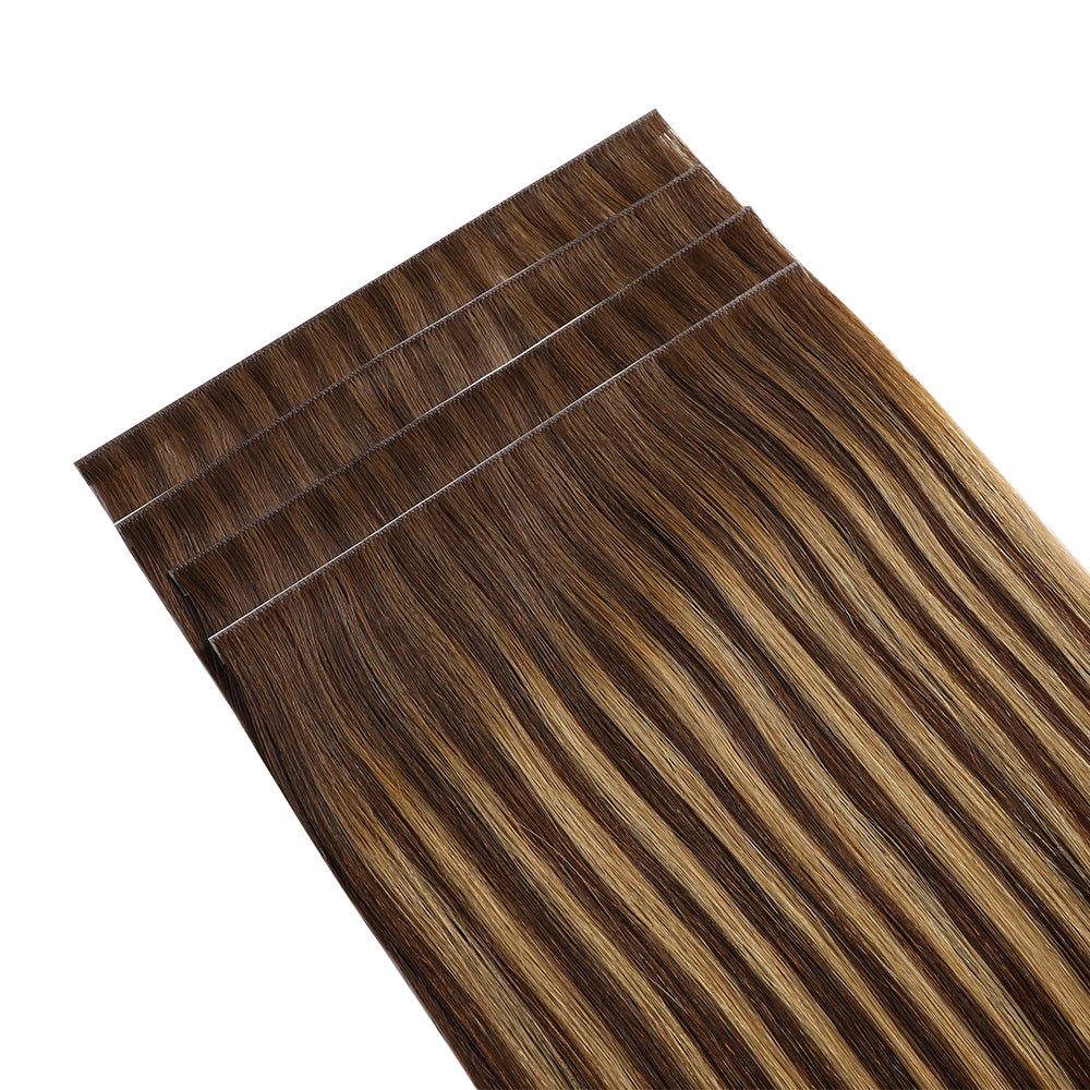 Yilite (#P4/27/T4) Chocolate Brown to Caramel Blonde Tape Weft Hair Extensions