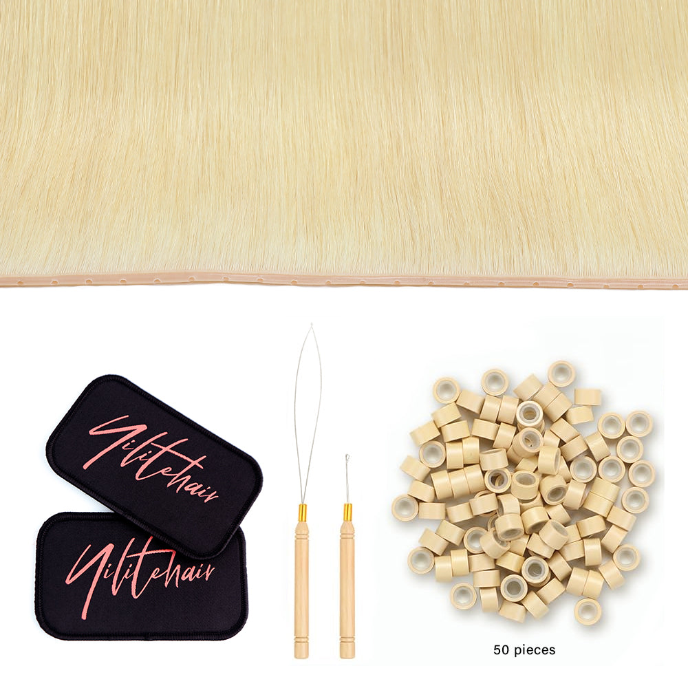 Yilite (#60) Platinum Blonde Butterfly Weft Hair Extensions