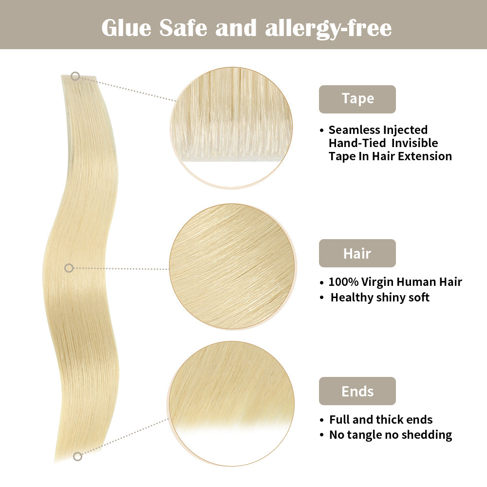 Yilite (#60) Platinum Blonde Invisible Tape In Extensions 20Pcs