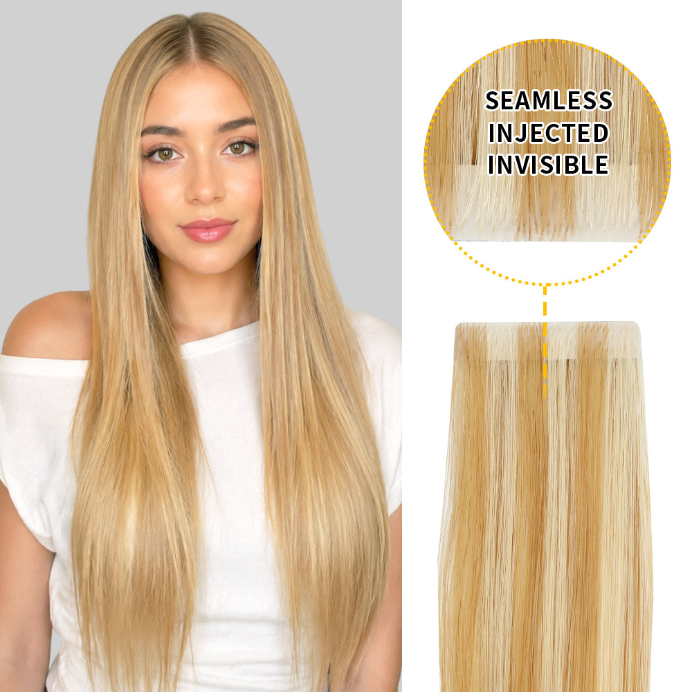 Yilite (#P27/613) Strawberry Blonde Bleach Blonde Invisible Tape In Extensions 20Pcs