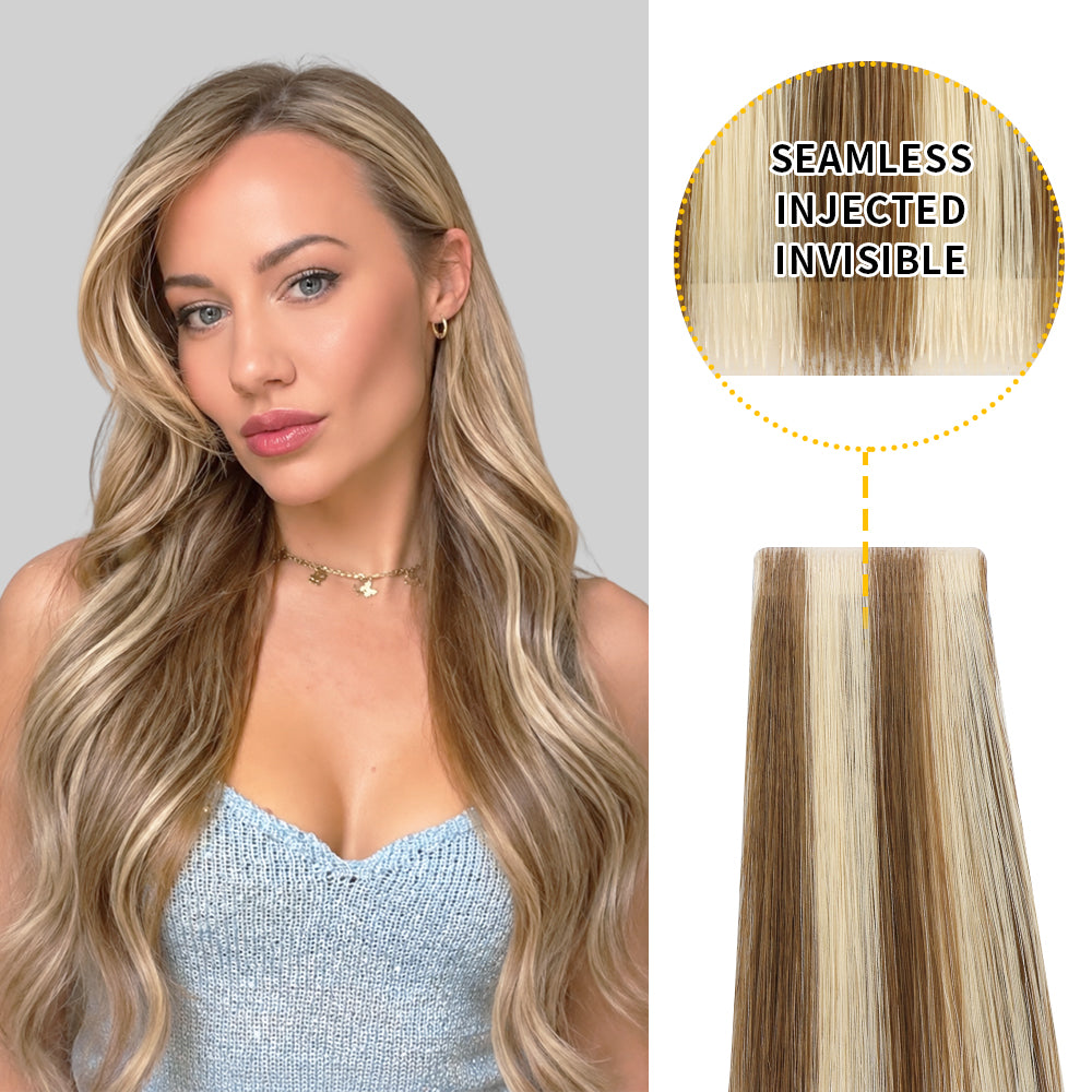 Yilite (#P6/613) Chestnut Brown Balayage Invisible Tape In Extensions 20Pcs