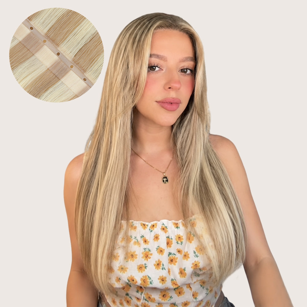 Yilite (#P18/613) Ash Blonde Highlights Butterfly Weft Hair Extensions