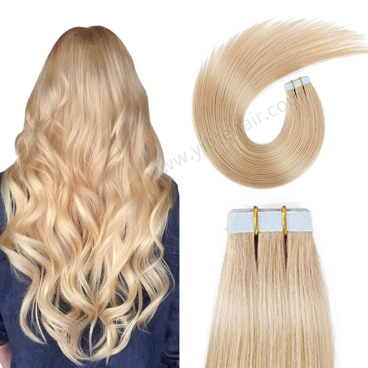 Yilite (#16) Light Blonde Tape In Hair Extensions Remy Human Hair 24Pcs