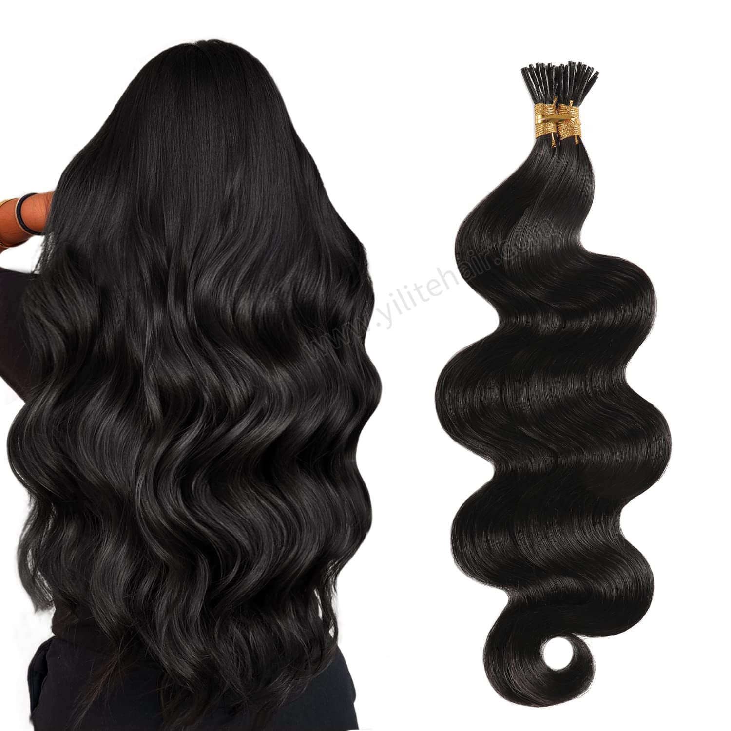 Yilite (#1B) Natural Black Body Wave I Tip Extensions