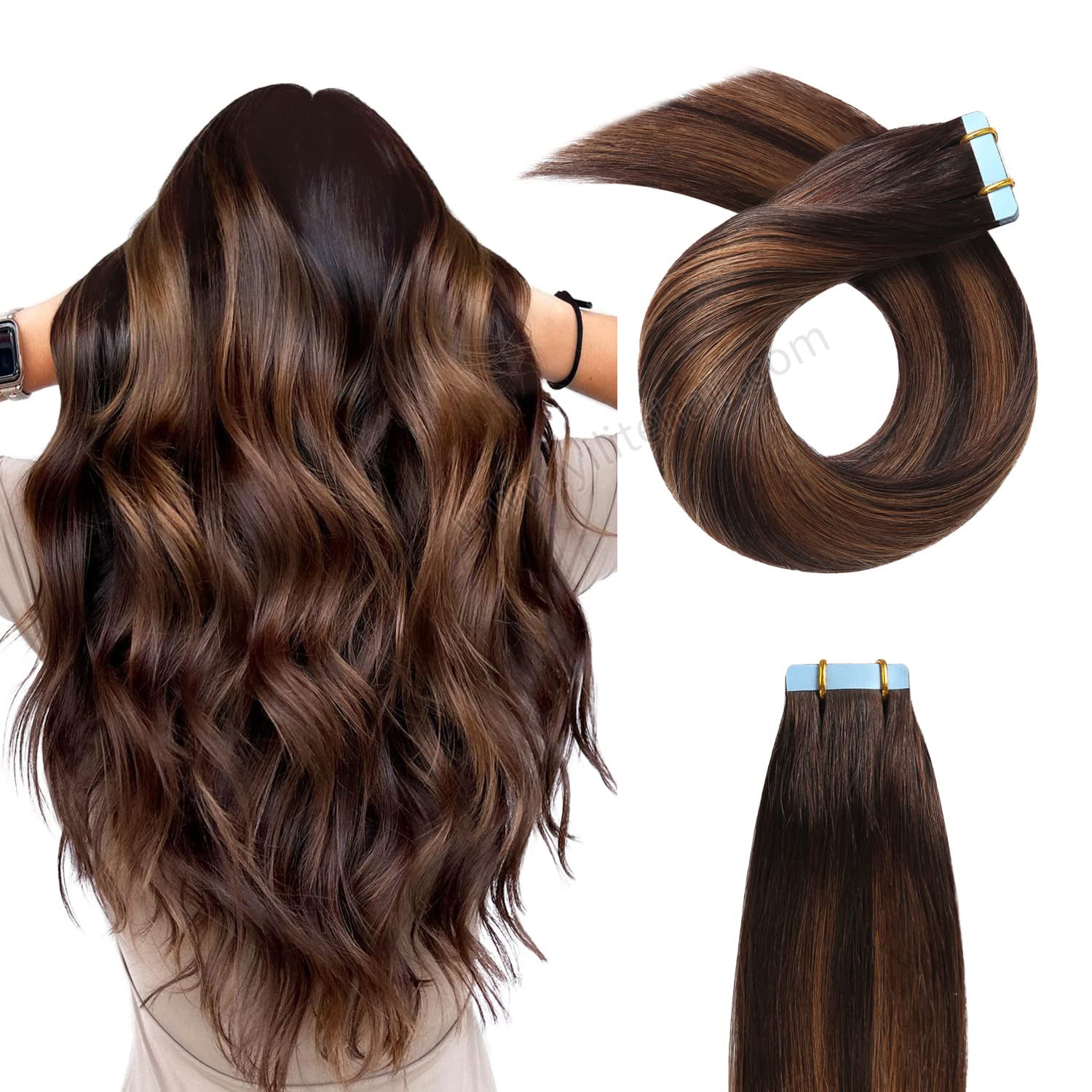 Yilite (#P2/6/T2) Darkest Brown Balayage Tape In Hair Extensions Remy Human Hair 24Pcs
