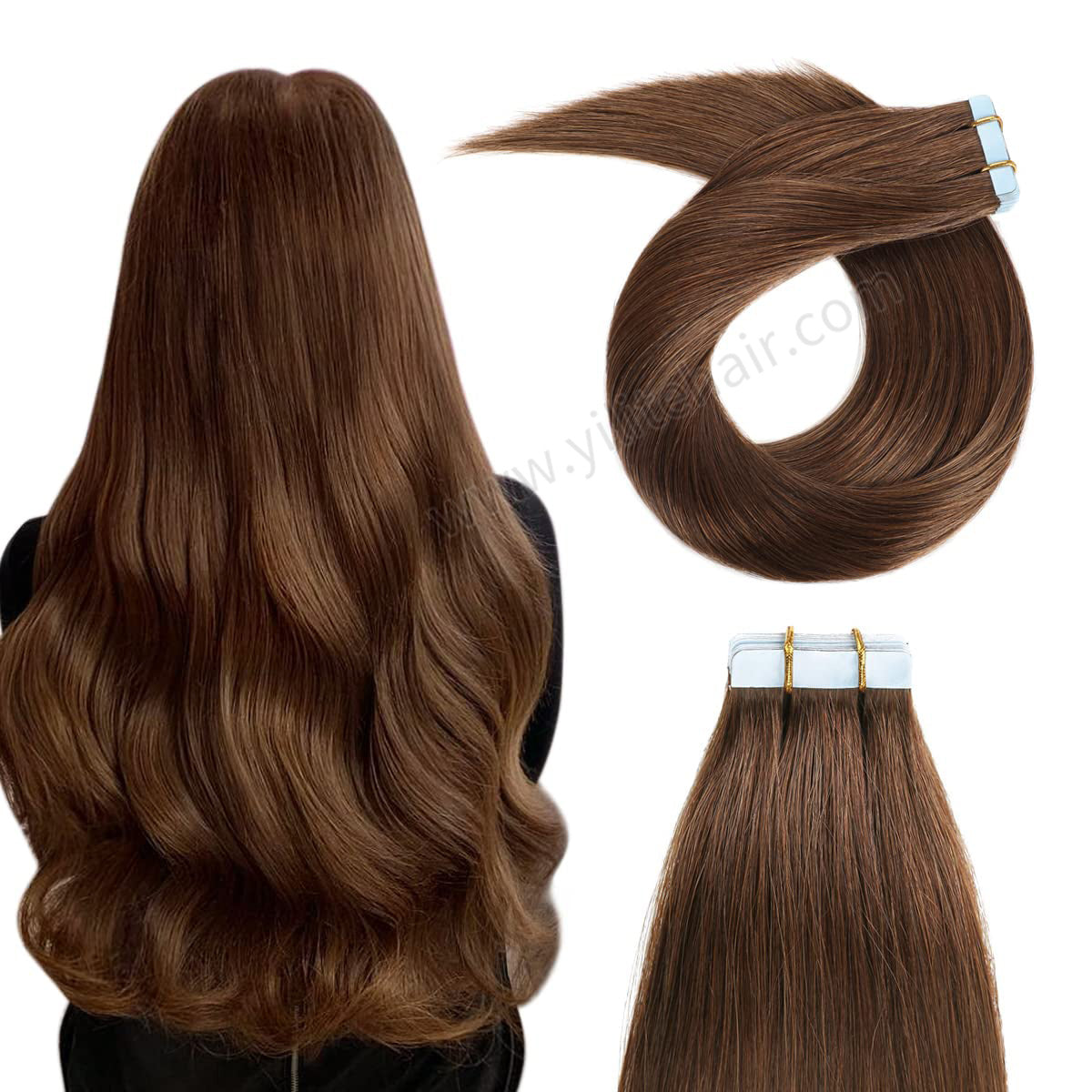 Yilite (#4) Chocolate Brown Tape In Hair Extensions Remy Human Hair 24Pcs