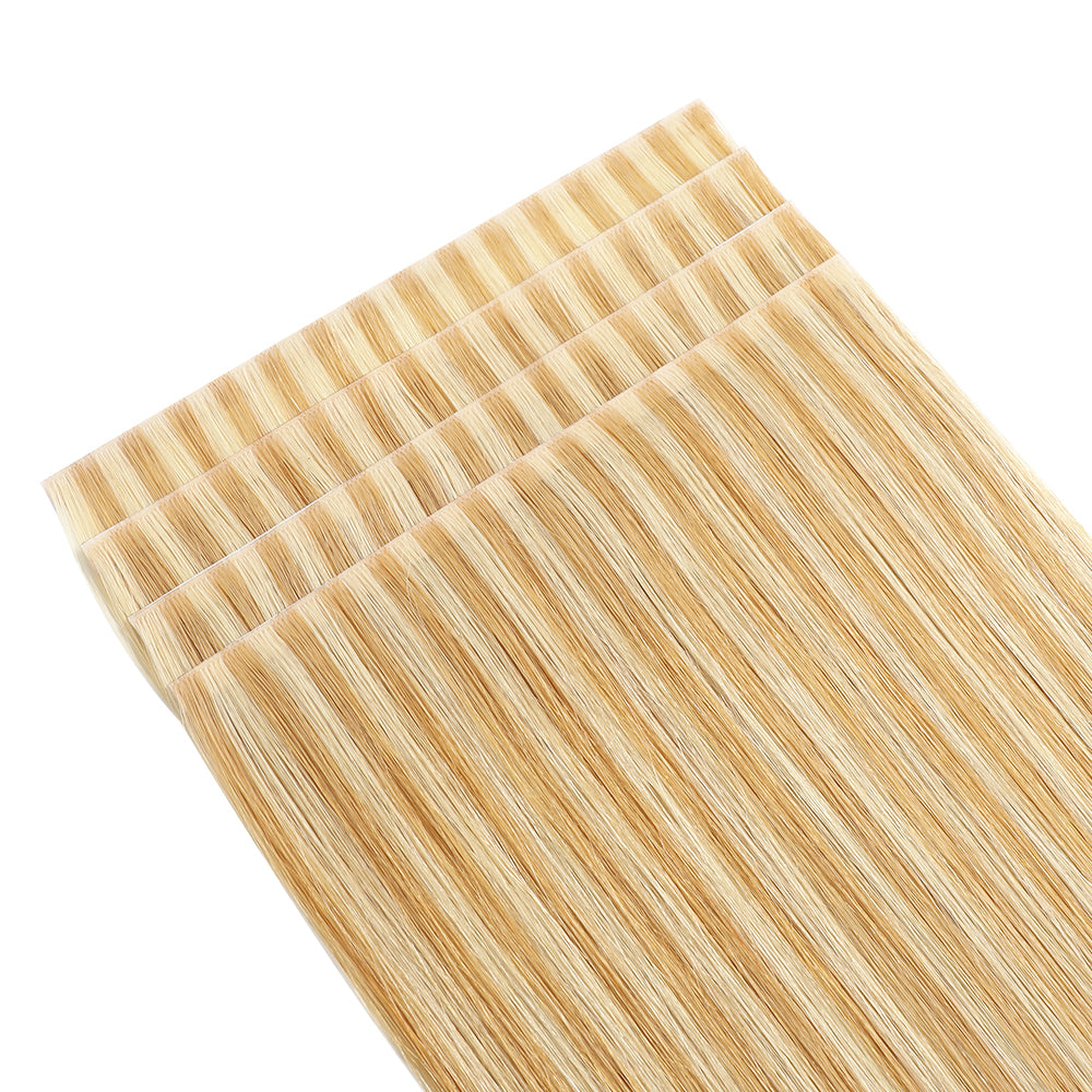 Yilite (#P27/613) Strawberry Blonde Bleach Blonde Tape Weft Hair Extensions
