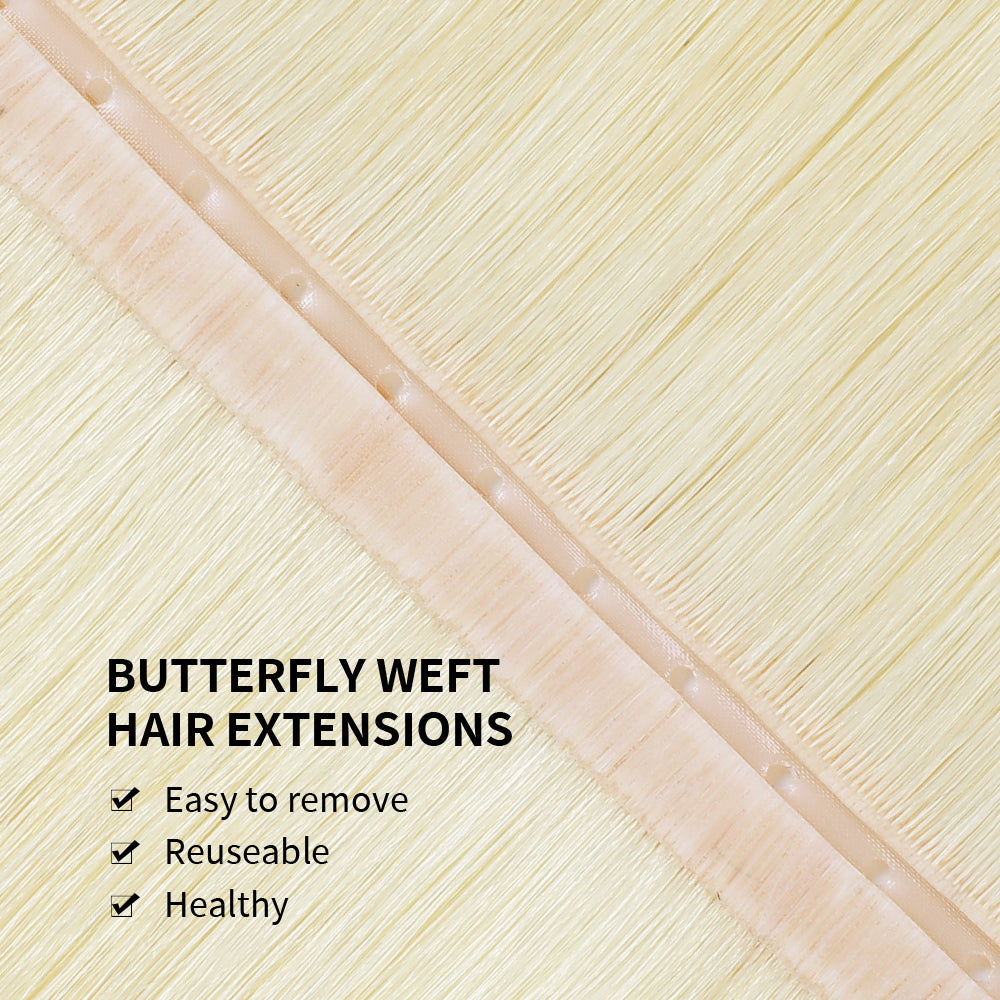 Yilite (#60) Platinum Blonde Butterfly Weft Hair Extensions