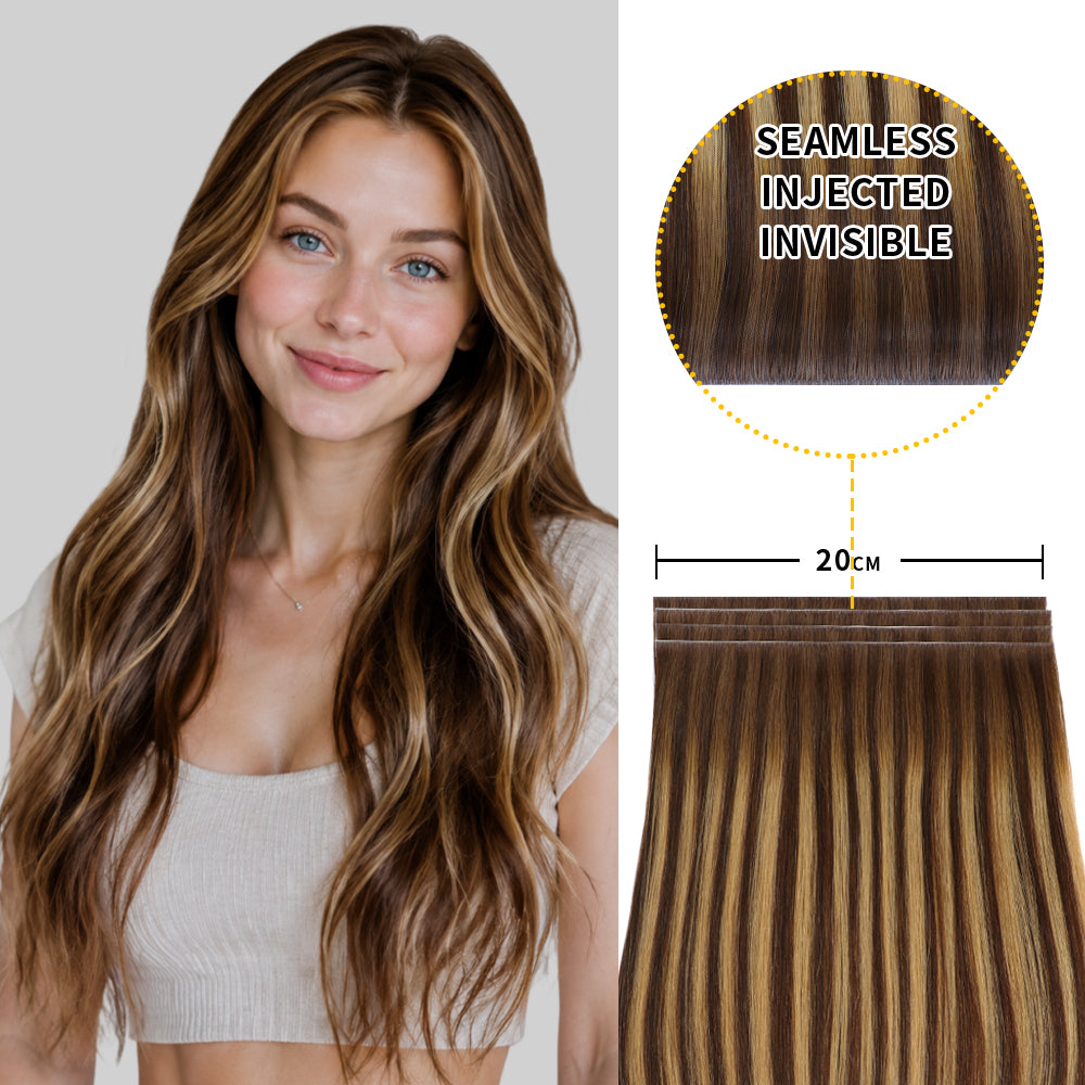 Yilite (#P4/27/T4) Chocolate Brown to Caramel Blonde Tape Weft Hair Extensions