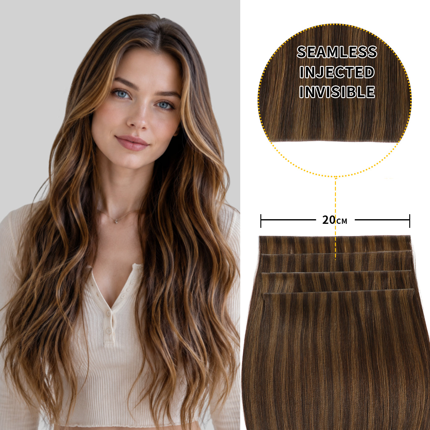 Yilite (#P2/6) Darkest Brown Chestnut Balayage Tape Weft Hair Extensions
