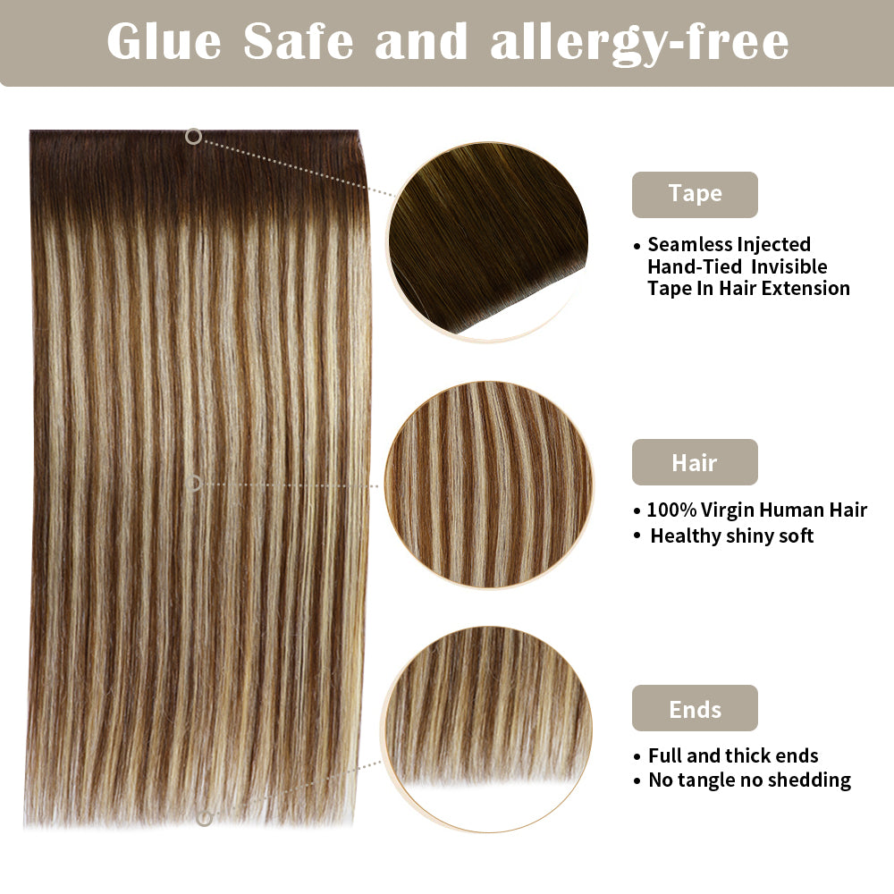 Yilite (#P6/613/T4) Brown to Blonde Balayage Tape Weft Hair Extensions