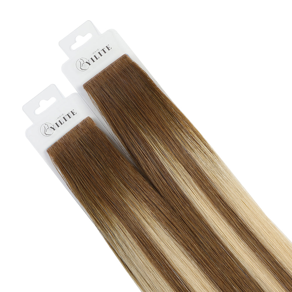 Yilite (#P6/613/T4) Brown to Blonde Balayage Invisible Tape In Extensions 20Pcs
