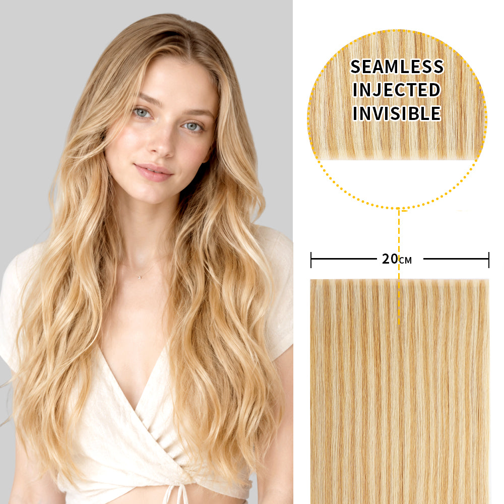 Yilite (#P27/613) Strawberry Blonde Bleach Blonde Tape Weft Hair Extensions