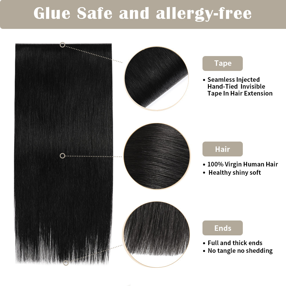 Yilite (#1) Jet Black Tape Weft Hair Extensions