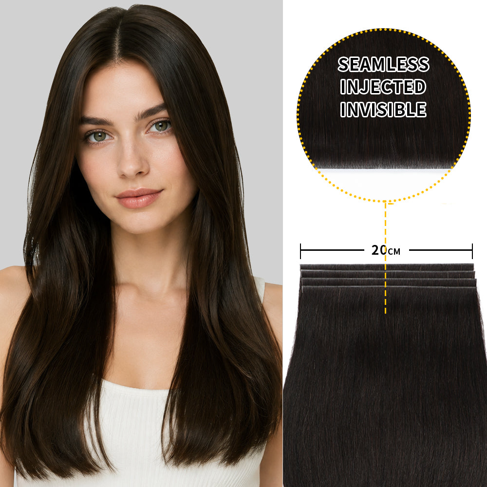 Yilite (#1B) Natural Black Tape Weft Hair Extensions