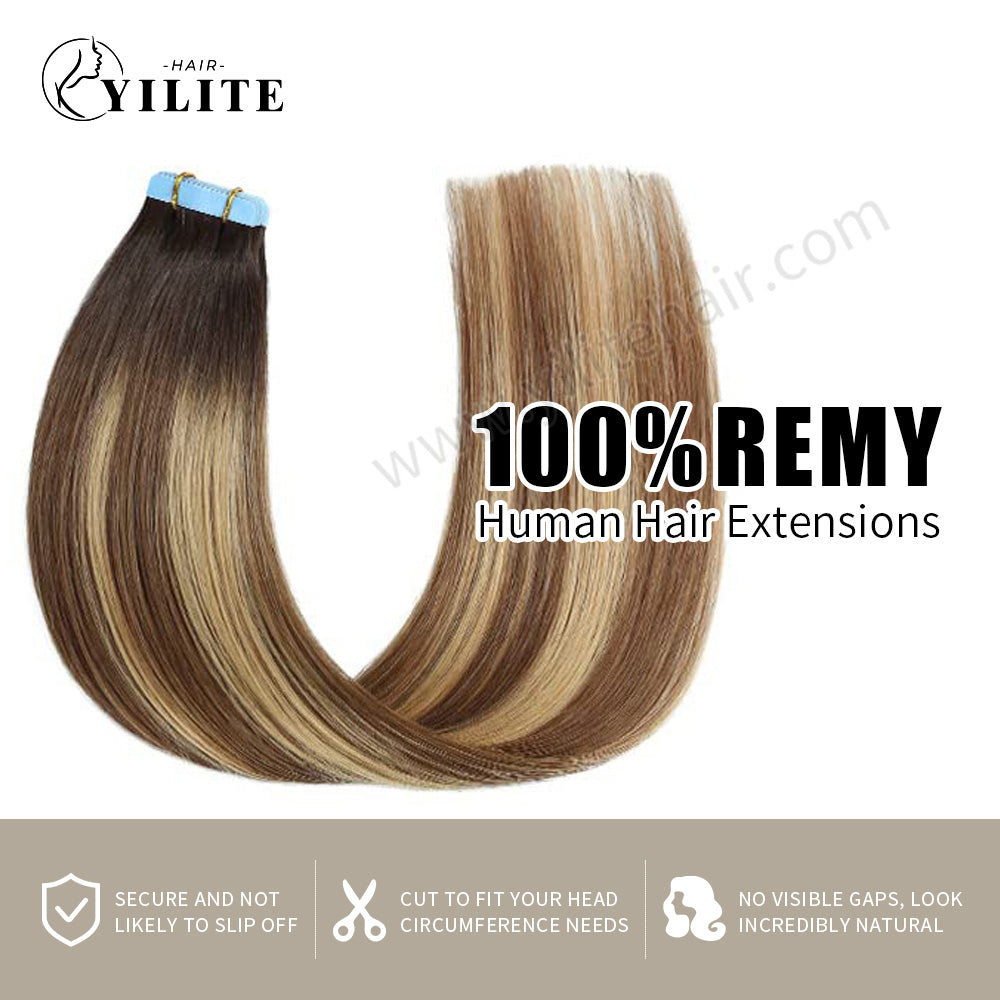 Yilite (#P6/16/T2) Brown to Light Blonde Balayage Tape In Hair Extensions Remy Human Hair 24Pcs