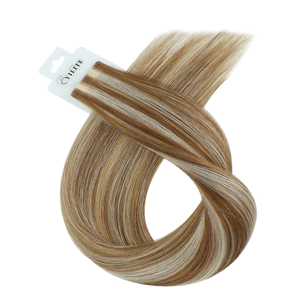 Yilite (#P8/60) Light Brown with Blonde Balayage Invisible Tape In Extensions 20Pcs