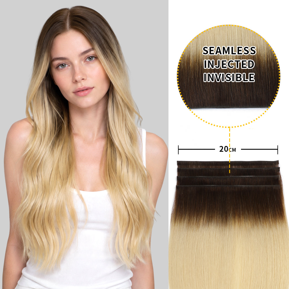 Yilite (#T2/60) Darkest Brown to Platinum Blonde Tape Weft Hair Extensions