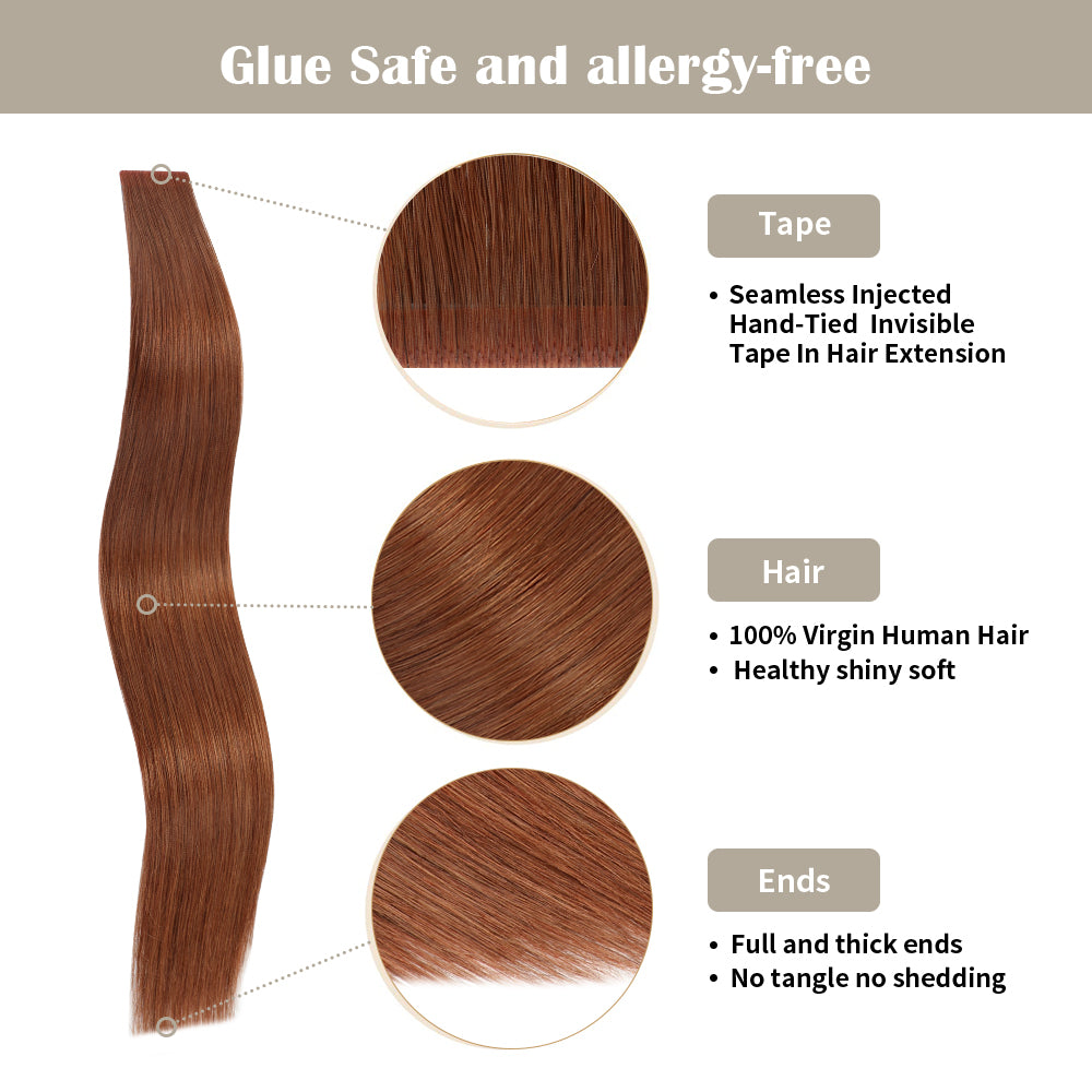 Yilite (#33) Dark Auburn Invisible Tape In Extensions 20Pcs